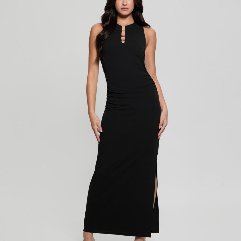GUESS Tessie Hardware Side-Slit Maxi Dress | Jet Black | Size 8 | NWT ✨